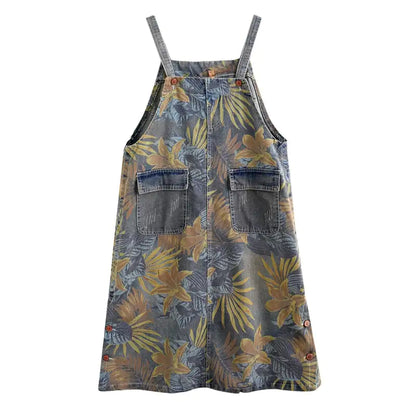 Casual Western Denim Skirt with Meat Print Design