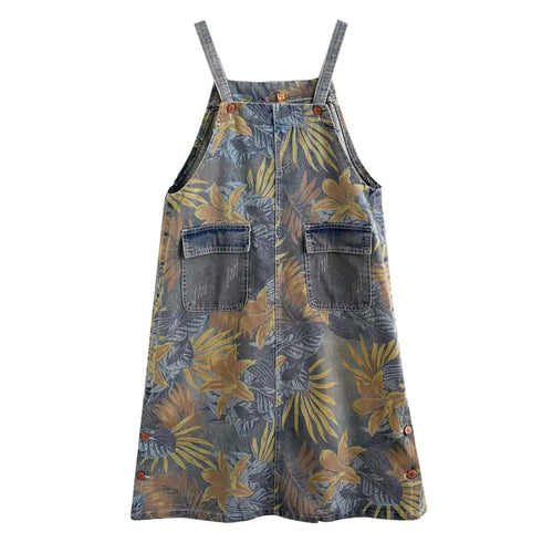 Casual Western Denim Skirt with Meat Print Design