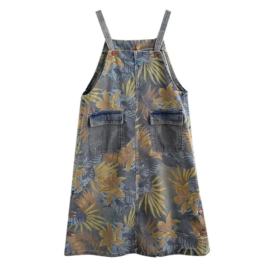 Casual Western Denim Skirt with Meat Print Design