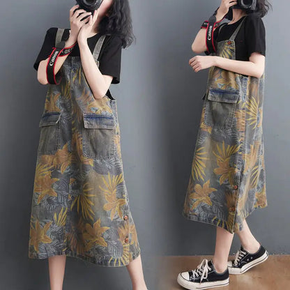 Casual Western Denim Skirt with Meat Print Design